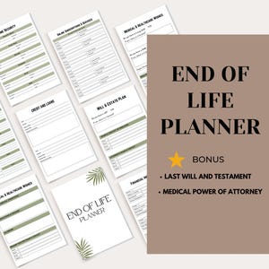 End of Life Planner, Last Wish Planner, Death Planner, Emergency Planner, Last Will and Testament, Final Preparations, What If Binder