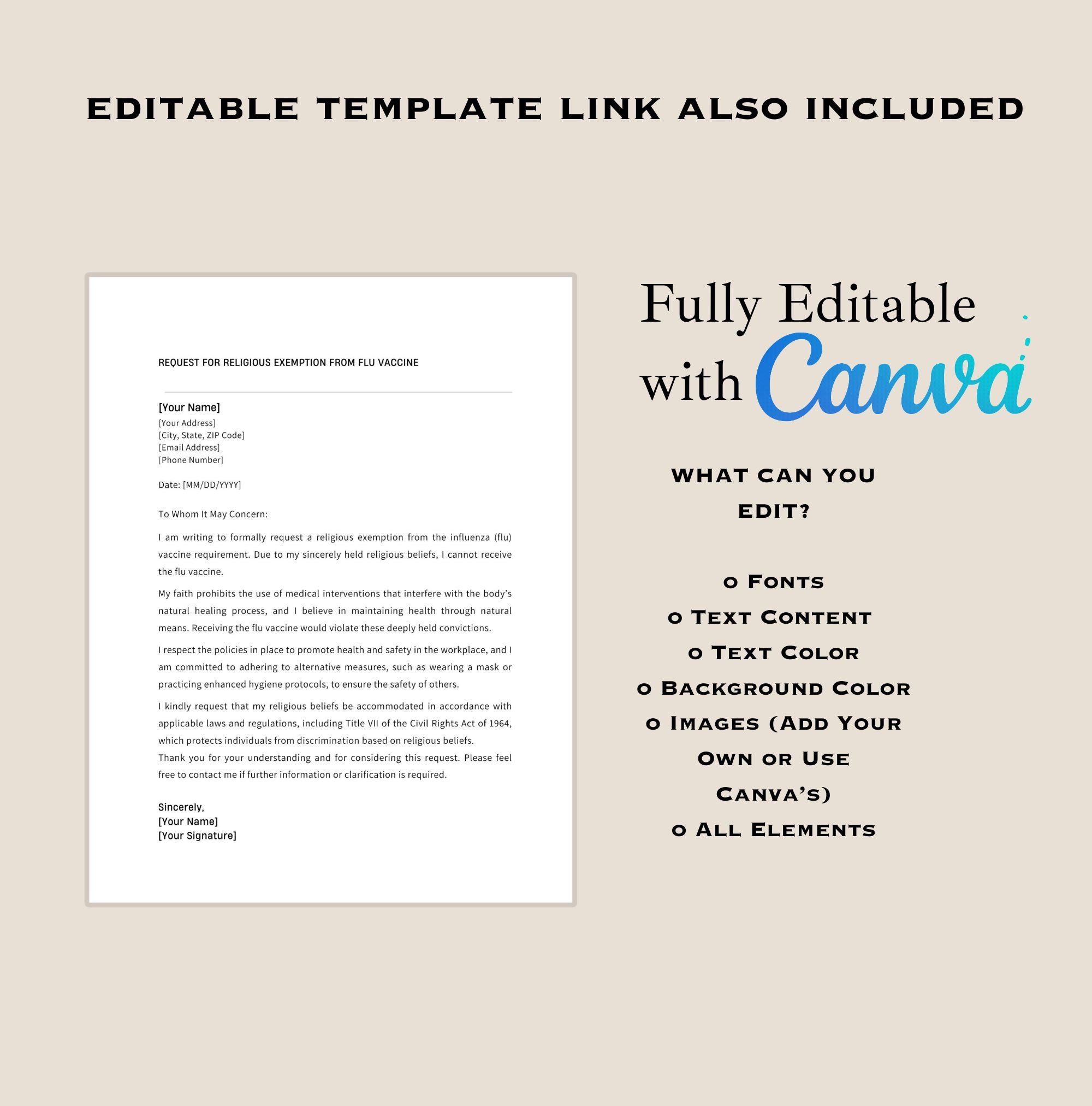 Religious Exemption From Flu Vaccine, Waiver Template (digital Download ...