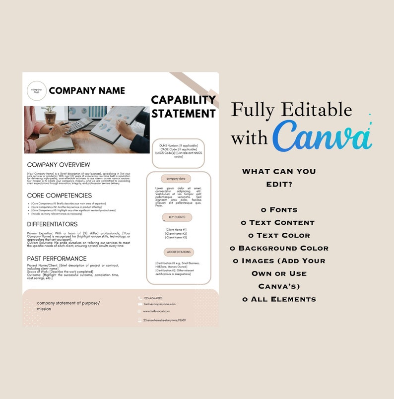 Bearbeitbare Capability Statement Canva Vorlage: Gouvernantment (Digitaler Download) Bild 2