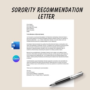 Carta de recomendación de hermandad, plantilla de carta de recomendación de hermandad, plantilla de Canva y Microsoft Word