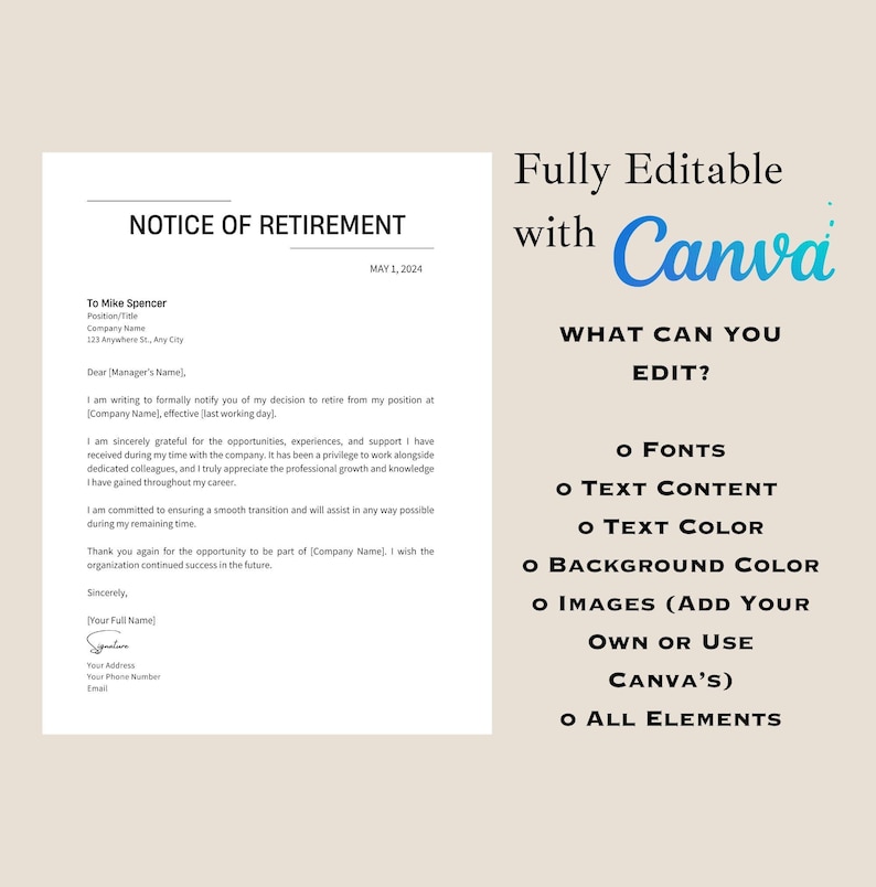 Notice of Retirement | Retirement Letter Template (digital Download) - Etsy