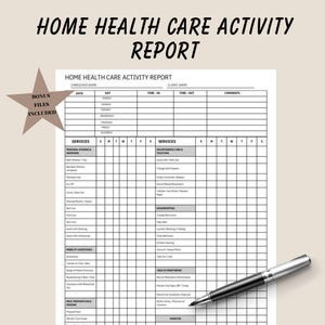 Home health care activity report | Printable Caregiver Logbook | Caregiver Daily Task Log | Elderly Care Checklist | Caregiver daily log