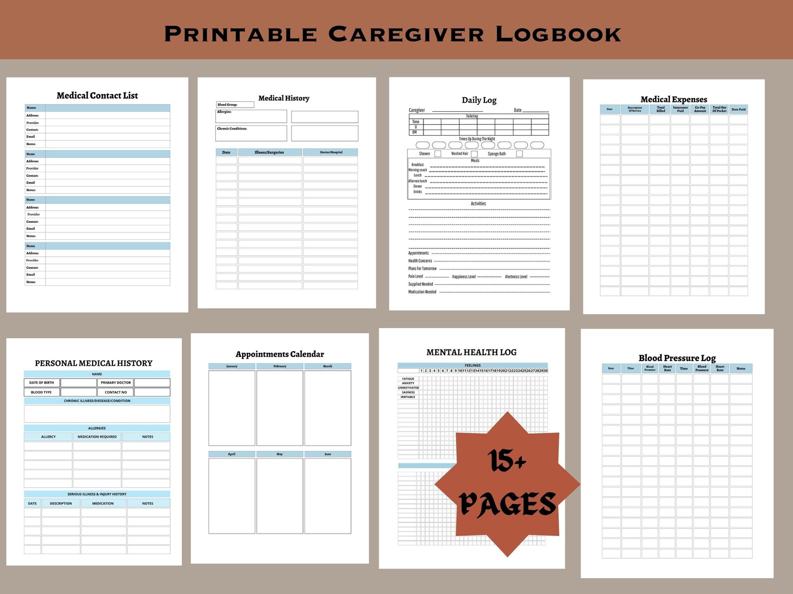 Caregiver Notebook.pdf Printable Caregiver Logbook: Family Medical Binder (PDF) - Etsy