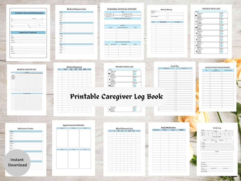 Printable Caregiver Logbook | Family Medical Binder | Caregiver Daily ...