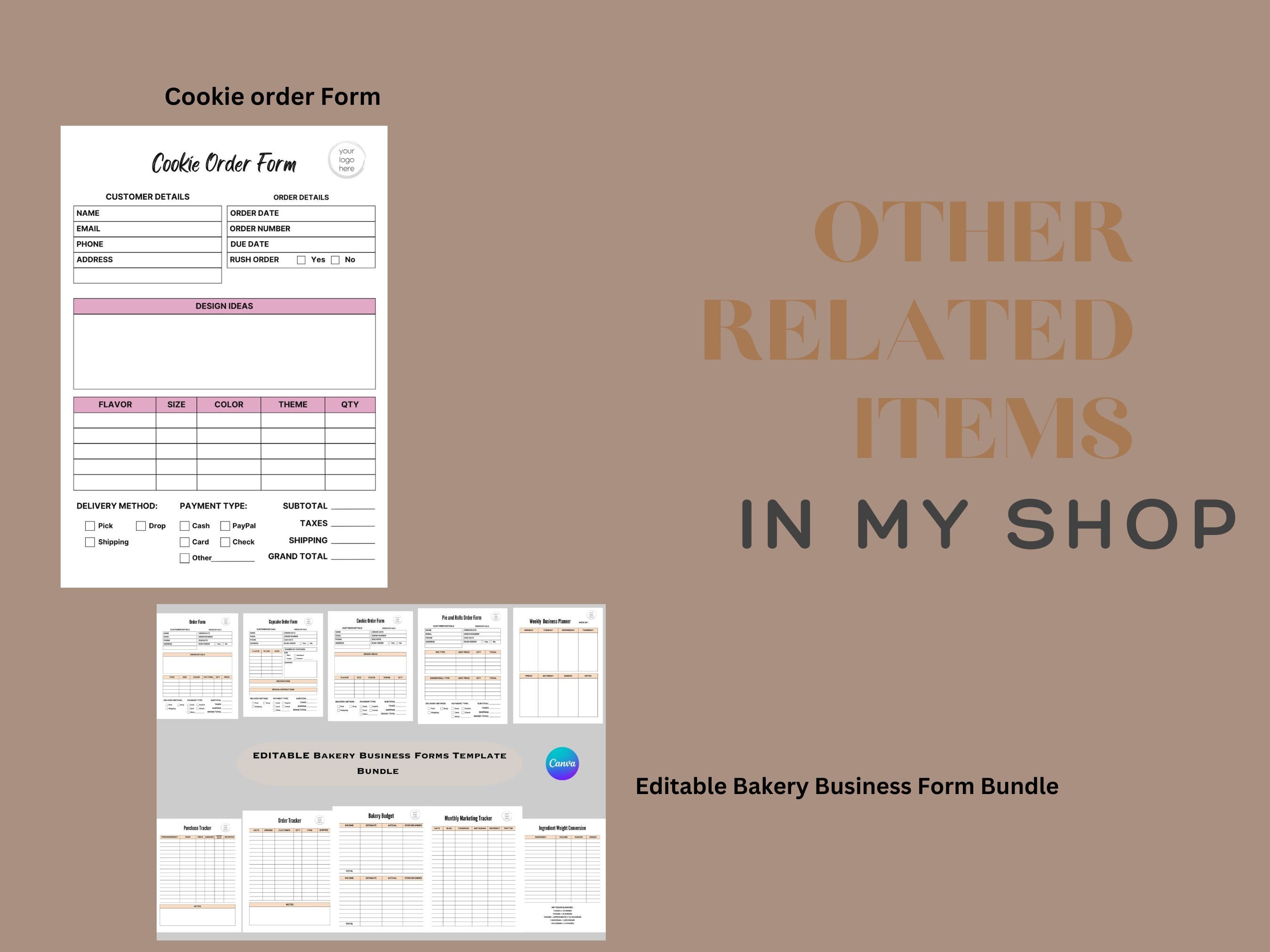 Custom Order Form Template: Editable Printable for Small Business ...