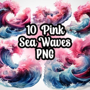 Clip Art Sea Wave Aquarell 300dpi rosa blau Wasser Ozean nautisch Strand thematisch Clipart Kunstwerk transparenter Hintergrund Tropisch Design Kunst