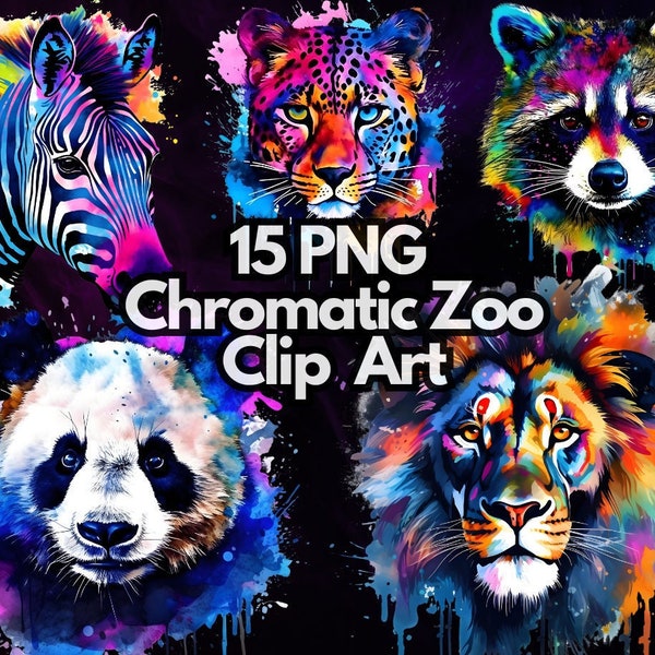 Clipart animaux aquarelles colorés, chats, chiens, zèbres, lion, clipart usage commercial 300 dpi, conception aquarelle animaux vifs