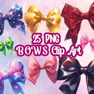 Papillon Clip Art / elementi decorativi digitali / Fiocco PNG con nastro / download istantaneo / design grafico / glitter, stelle, cuori, arte dei cartoni animati