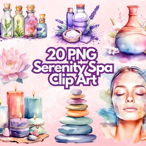 Watercolor Spa Clip Art Free Commercial Use transparent Background Png Instant Download Relax Clipart Pamper Massage Clip Art Spa procedures