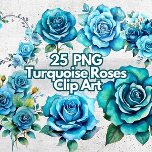 Aquarell Clip art 300 dpi Rosen Türkis Petrol Blumen Design Blumen Grenze Rahmen Kranz Transparenten Hintergrund Png Kostenlose kommerzielle Nutzung