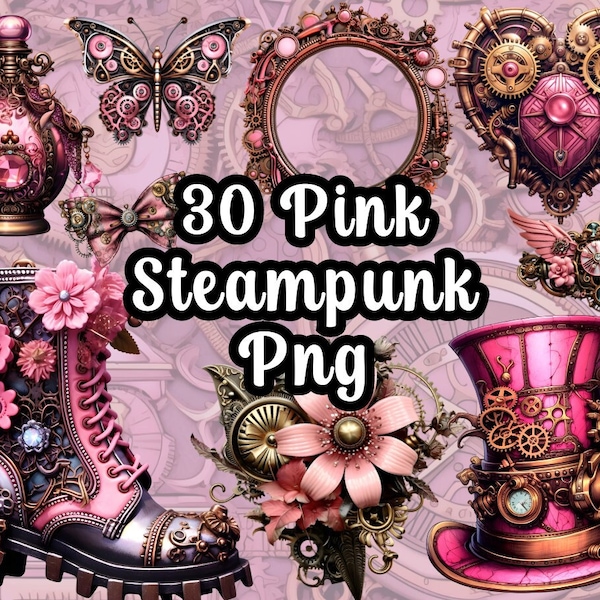 Clip Art Steampunk Pink 300DPI Transparent Background Free Commercial Use Graphic Design junk journal pink png elements vintage fantasy art