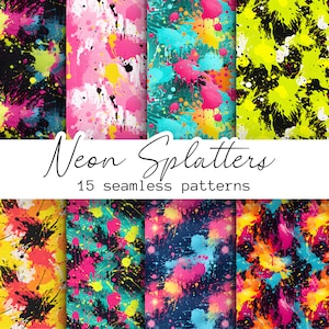Digitale papieren neonspatten, naadloze, herhalende patronen, tegels, abstracte kunst, aquarelkleur splash achtergrondsublimatie