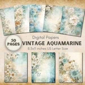 Pacote de papéis digitais em aquarela, páginas de diário indesejado, álbum de recortes, tamanho carta dos EUA, materiais de artesanato, imprimíveis vintage, papel aquarela