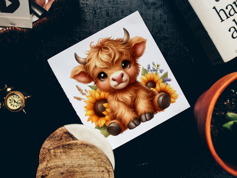 Highland Cow Digital Clip Art - Watercolor Summer Clipart, Vivid ...