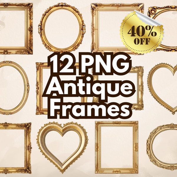 Clip Art Gold Antique Frames Vintage borders heart frames golden Retro gilded photo frame images Baroque antique frame Rustic gold frame