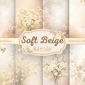Beige Digital Papers Schleierkraut Blumen für Scrapbooking Druck, Junk Journal, Karten - Kommerzielle Nutzung - Kommerzielle Nutzung - 300DPI - Floraler Hintergrund