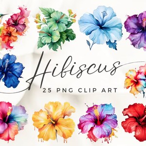 Tropical Hibiscus Clip Art - Bright Floral Graphics for Cards, Scrapbooking, Invitations, DIY Card Making, alcohol ink flowers
