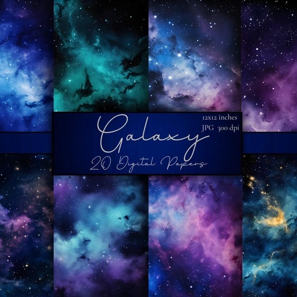 Galaxy Cosmic Digital Papers per Scrapbooking, stampa, diario spazzatura - Uso commerciale gratuito - 300DPI - Sfondi spaziali Nebula Stardust