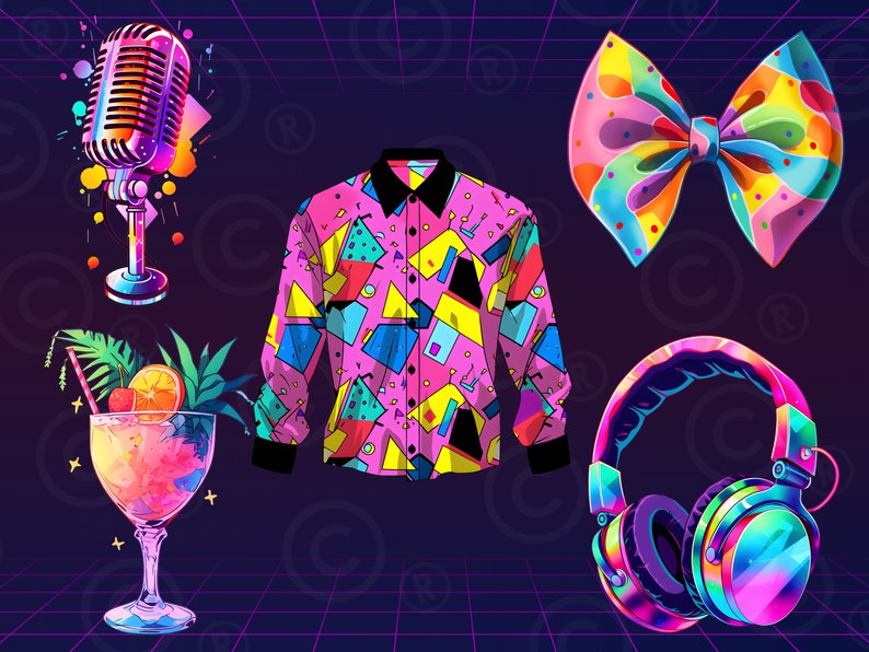 Clip Art 1980s Retro Vintage Disco 300dpi Transparent Background Retro ...