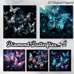 Digitale Papiere Diamant Schmetterlinge für Scrapbooking, Druck, Junk Journal - Freie kommerzielle Nutzung - 300 DPI - Galaxy, Shimmer Hintergründe JPG
