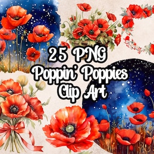 Aquarelle Coquelicots Clipart 300dpi Fond Transparent, conception florale png pour scrapbooking, clip art fleurs rouges, belle conception de fleurs