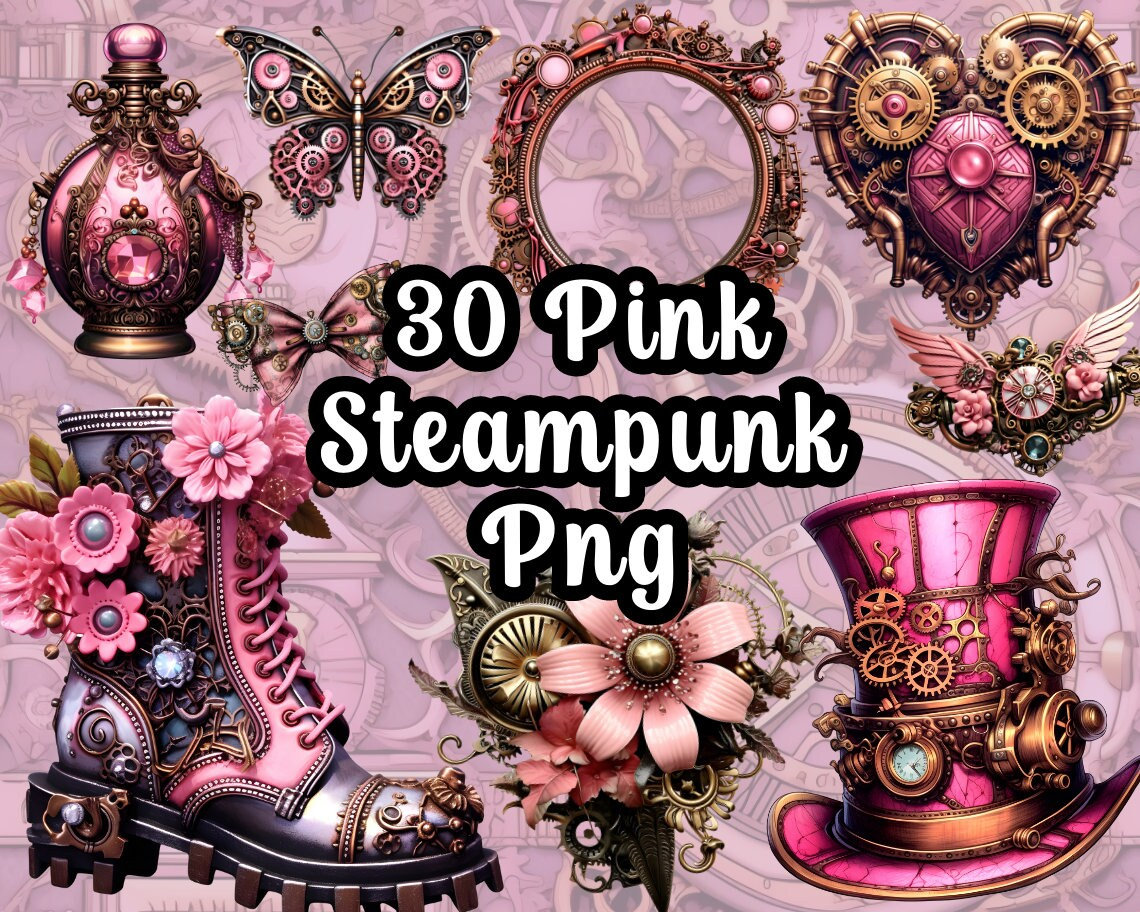 Clip Art Steampunk Pink 300DPI Transparent Background Free Commercial