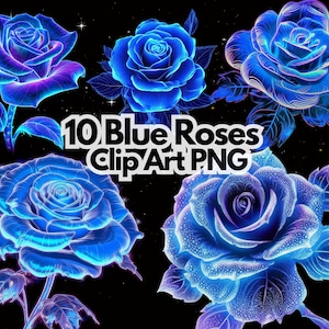 クリップ アート 青いバラ ネオンの花 透明な背景 クリップ アート 無料商用利用 PNG 花のデザイン 青いクリップ アート バンドル 花のデザイン