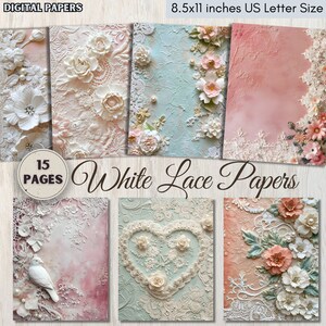 Papel vintage, papel imprimible digital floral - Papel envejecido tamaño carta de EE. UU. para Scrapbooking, impresión, diario basura Ephemera, imprimible