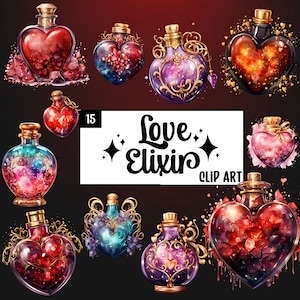 Clipart Eliksir Miłości, Akwarela Miłości, Butelka Trucizny, Perfumy Darmowe Użytkowanie Komercyjne, Czarostwo, Fantazja Halloween, Magia