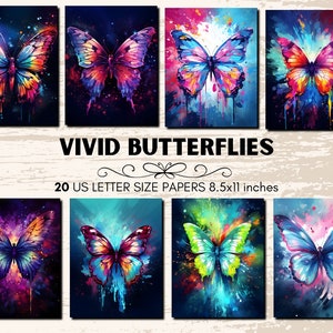 Lot de papiers numériques papillon lumineux, journal indésirable, scrapbooking, format lettre US, fournitures de création artistique, produits à imprimer colorés, papier aquarelle