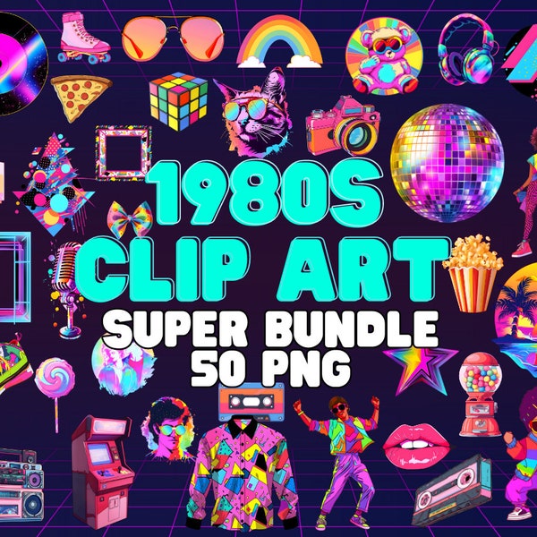 Clip Art 1980s, Retro Vintage Disco elements, 80s clipart bundle, Graphics, 90s style design, old-school clipart, 80s-themed illustrations
