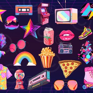 Clip Art 1980s, Retro Vintage Disco Elements, 80s Clipart Bundle ...