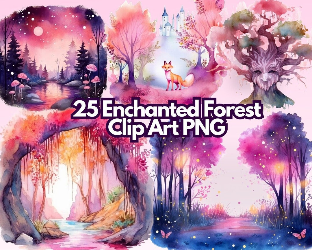 Clip Art Watercolor Enchanted Forest Transparent Background Clipart ...