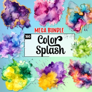 Clip Art Color Splash, Pacote de descontos, Design Graphics Splatter Paint, Elementos de logotipo, Fundo de arte abstrata, design de camisa, clipart de caneca