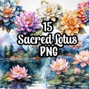 Clip Art Lotus aquarel 300dpi Waterlily bloem, grafisch ontwerp met bloemen, prachtige natuur, meer, transparante achtergrond, commercieel gebruik