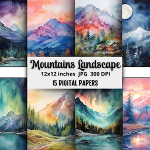 Mountain Landscape Art Digital Papers for Scrapbooking, printing, junk journal - Free Commercial Use - 300DPI - Mountain Backgrounds