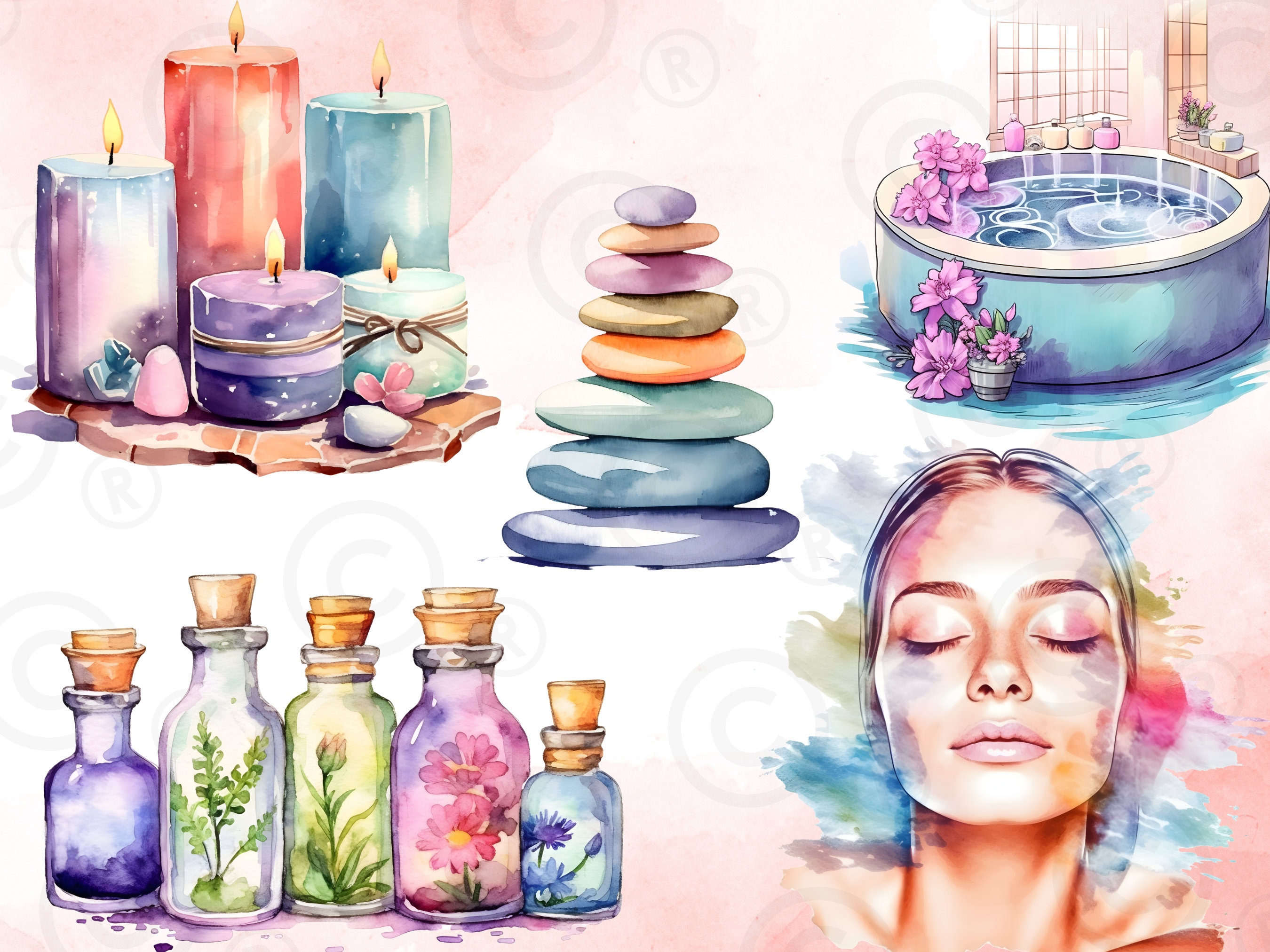 Watercolor Spa Clip Art Free Commercial Use Transparent Etsy