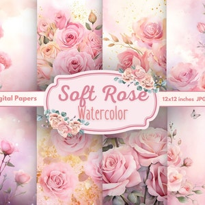 Papeles digitales rosas Flores de acuarela rosa para impresión, diario basura, tarjetas de boda - flores de tarjetas imprimibles - 300DPI - Fondo floral
