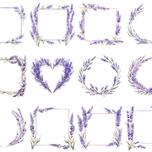 Clip Art Frames Lavendel Aquarel clipart Bloemen Paars grafisch ontwerp elementen png bundel lavendel bloemen Aquarel krans randen