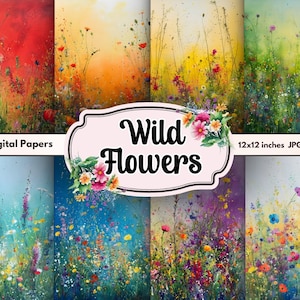 Wilde bloemen digitale papieren voor scrapbooking, afdrukken, junk journal - gratis commercieel gebruik - 300DPI - bloemenbotanische bloemenachtergronden