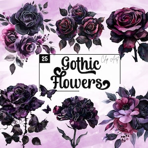 Clip Art Gothic Flowers Design, dark fantasy clipart, witch, halloween graphics, Floral images vintage, gothic graphics, victorian art