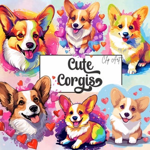 Clip Art Corgi | Commercial Use | Colorful Bright Png Images Dogs Breed | Cute Cartoon Dog for Sublimation on tshirt mug tote stickers