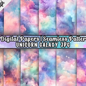 Digitale papieren Unicorn Galaxy 300DPI gratis commercieel gebruik naadloze patronen achtergrond tegel ruimte Melkweg hemelse dromerige herhalende papieren