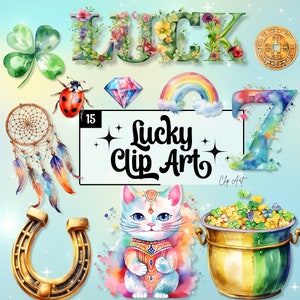 Clip Art di fortuna per carte, sublimazione, immagini png di fortuna, denaro, trifoglio fortunato, ferro di cavallo, simboli fortunati, elementi decorativi fortunati
