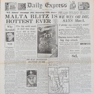 Vintage Original Daily Express Newspaper No 13052 27 March 1942 World War WWII WW2