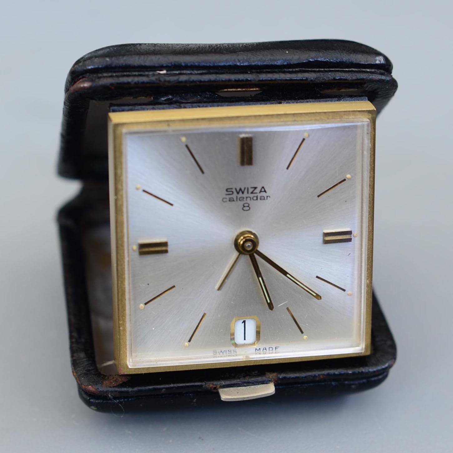 Vintage SWIZA Calendar 8 Days Swiss Made Travel Alarm Mechanical