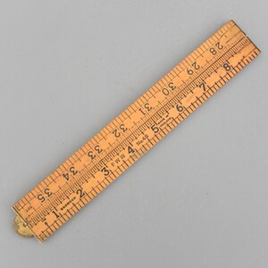 Vintage FWW nr 48 buxbom och mässings vikbar linjal 36'' tillverkad i England