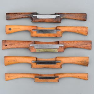 Set 5 Vintage Wooden Spokeshaves Joinery Cabinetmaker Luthier