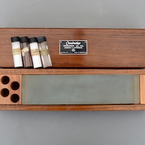 Pietra in vetro per affilatura di strumenti Cambridge vintage con lucidante abrasivo all'olio per orologi e scatola originale