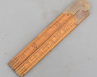 Vintage Rabone Folding Rule No 2550 Boxwood & Brass Ruler 24''